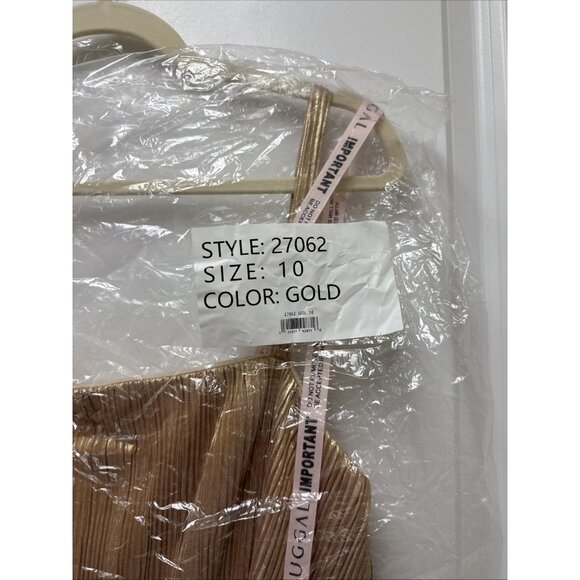 New Mac Duggal Size 10 Gold Ruffle Tiered Belted Sleeveless Cocktail Party Dress - Picture 16 of 16